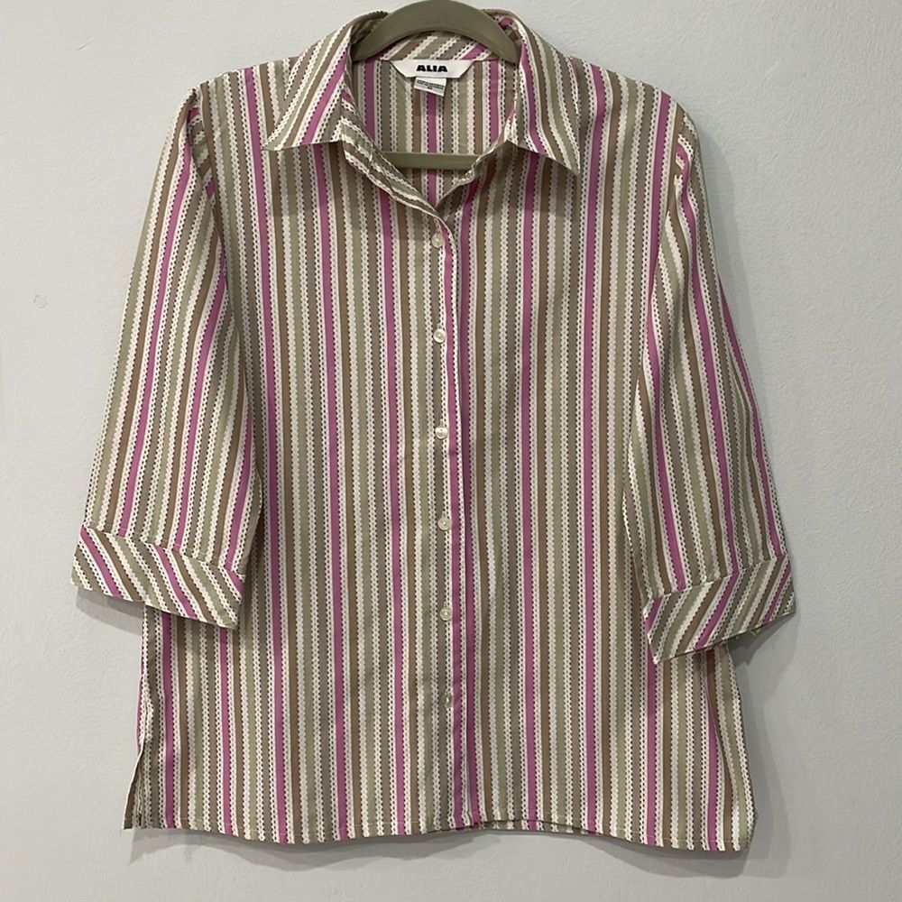 ALIA Button Up Shirt Women's Plus Size 10 Short Sleeve Floral